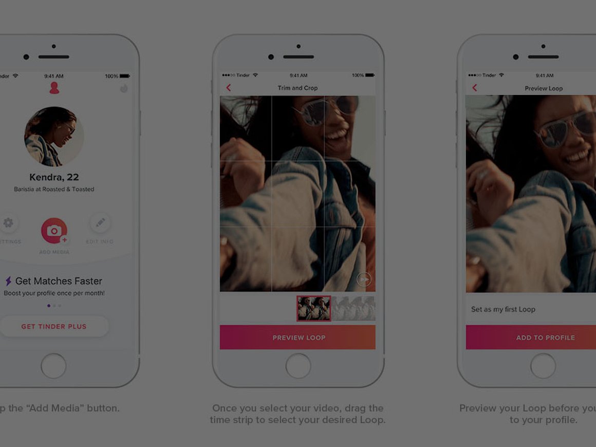Tinder разрешил добавлять двухсекундные видеоролики Loops в профиль пользователя