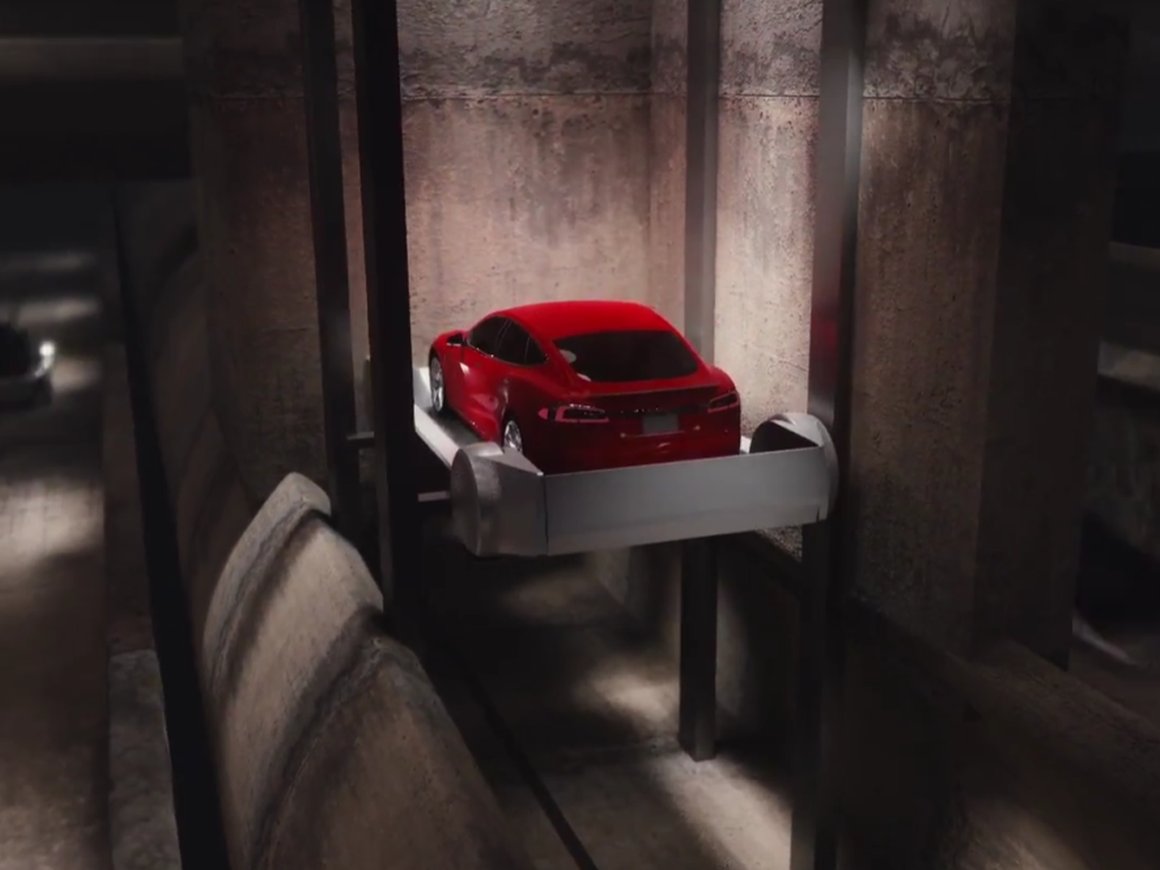 Илон Маск показал первое тестирование автомобильного лифта для туннеля под Лос-Анджелесом
