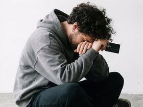 Мужчина растроенно положил голову на руки