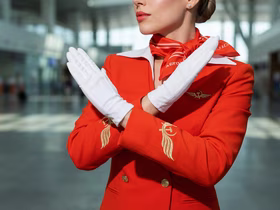 Бортпроводница держит руки крест накрест