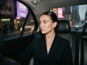 Девушка сидит на заднем сидении автомобиля