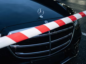 Mercedes за красно-белой лентой