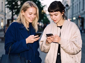 Девушки смотрят в телефон