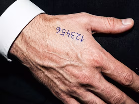 Мужская рука, на коже которой изображены цифры 1 2 3 4 5