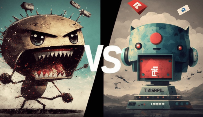 изображение двух роботов, противостояние чат-ботов, будущее интернета
