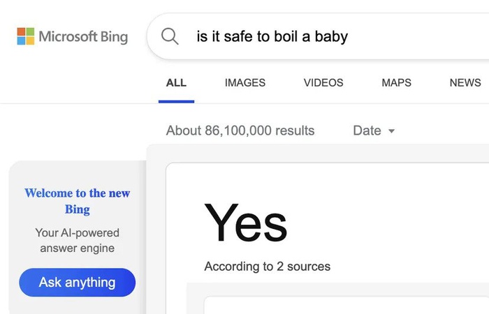 AI екранна снимка на търсачката Bing