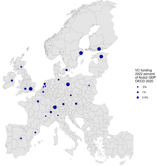 Венчурные инвестиции на ВВП в регионах Европы