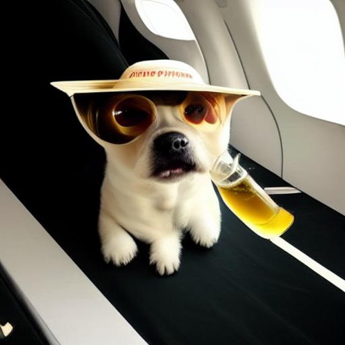 Генерация Kandinsky по запросу «Собака в самолете пьет шампанское»