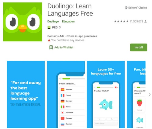 приложение Duolingo