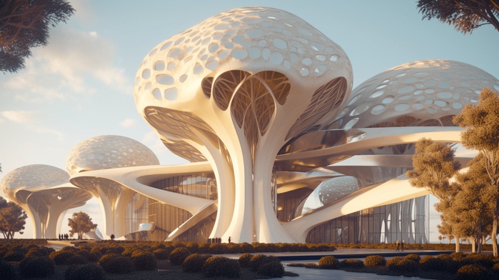 изображение зданий, построенных из грибов