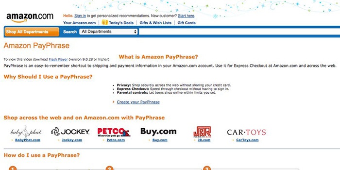 Сайт Amazon PayPhrase
