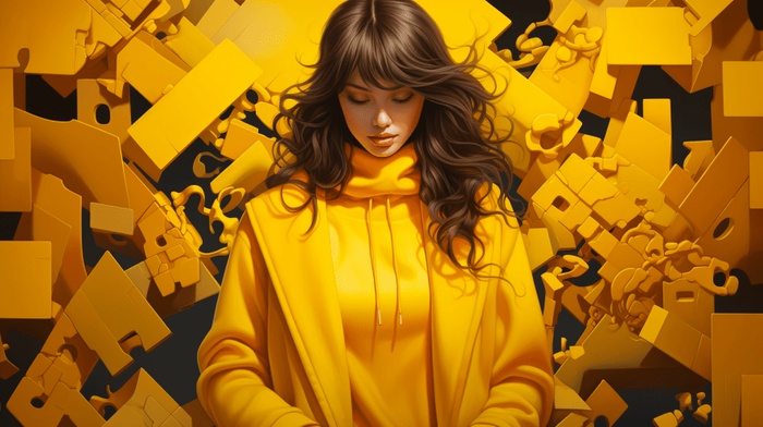 девушка в желтом пальто