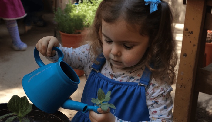 изображение девочки, поливающей цветы