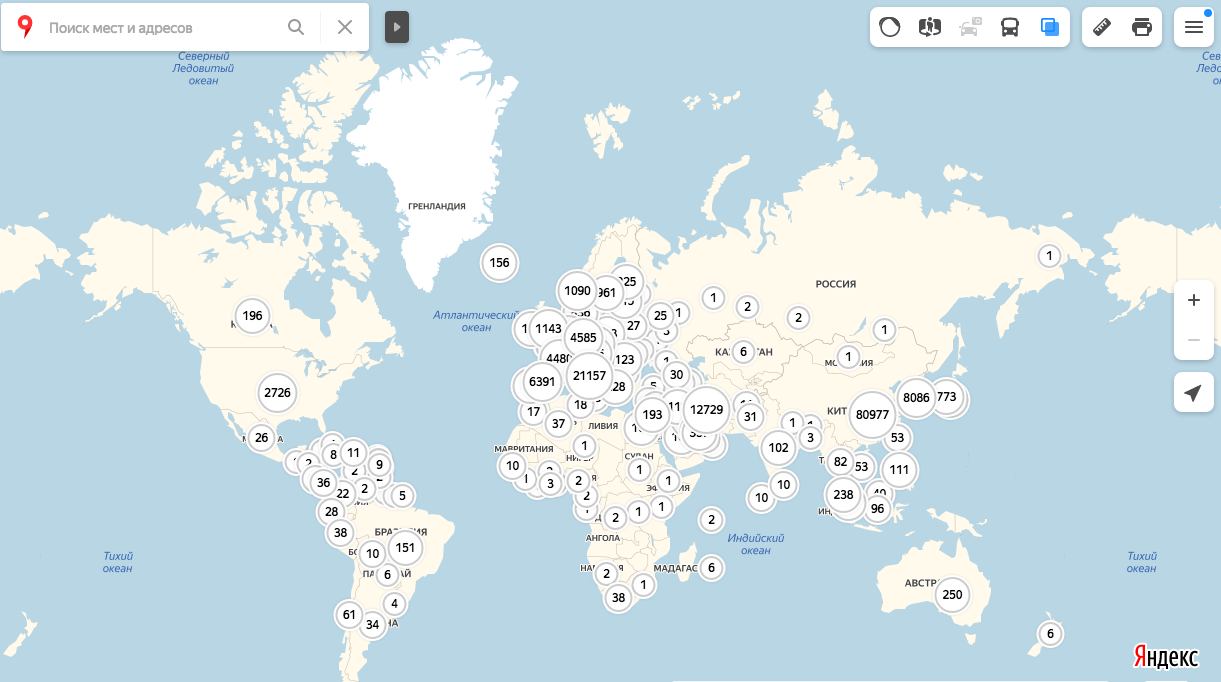 «Яндекс» создал карту распространения коронавируса