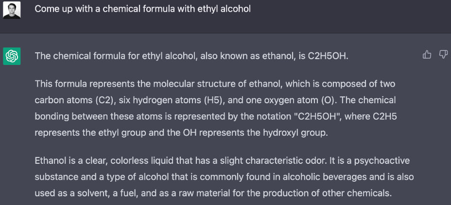 Формула этилового спирта и ее объяснение от ChatGPT