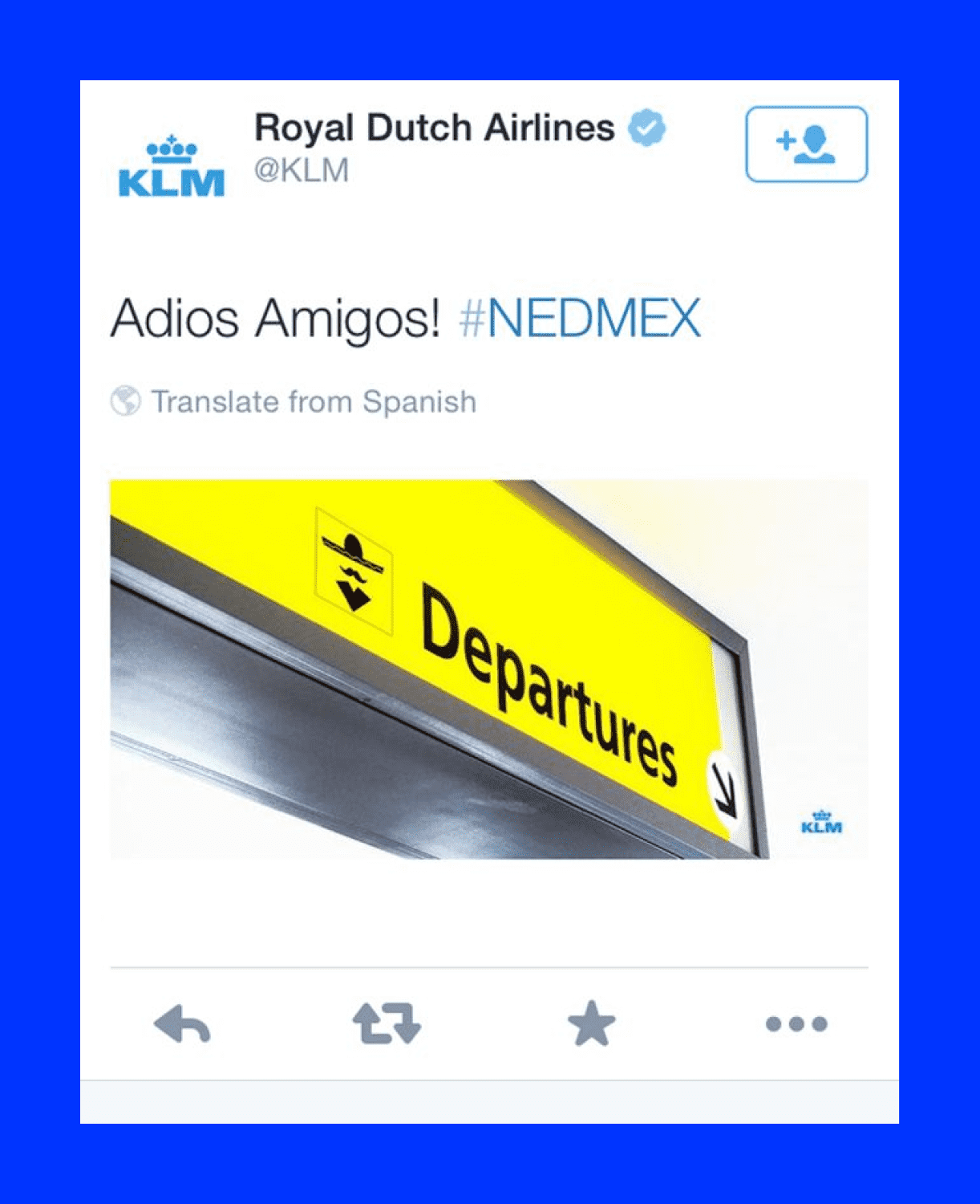 Пост KLM с фразой «Adios Amigos!»